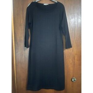 Calvin Klein Sweater Dress Women's M Black 3/4 Sleeve Cozy Business Knee Length